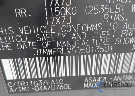 2013 Toyota Rav4 Xle from USA, damaged, VIN JTMWFREV5D5013501